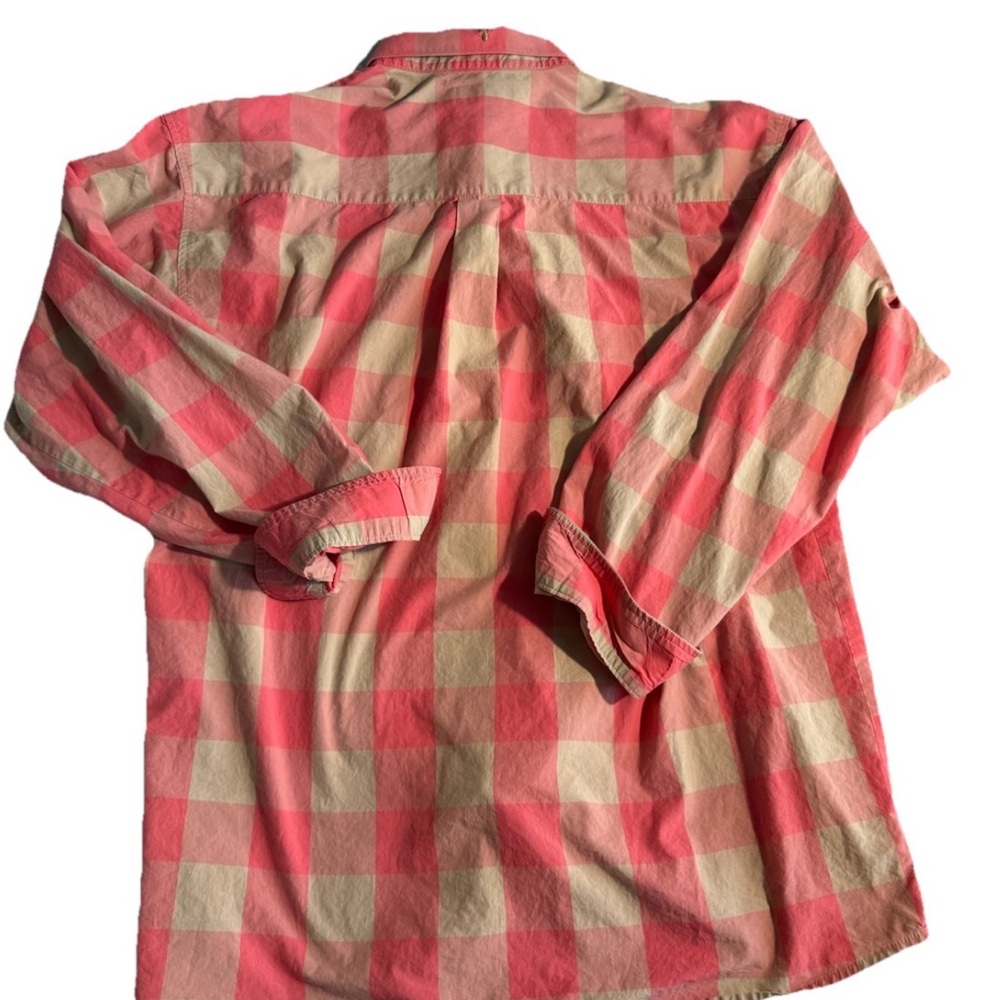 WRANGLER 20X Men’s Salmon/Orange and Tan Plaid Long-Sleeved Button Down Shirt - Picture 6 of 8